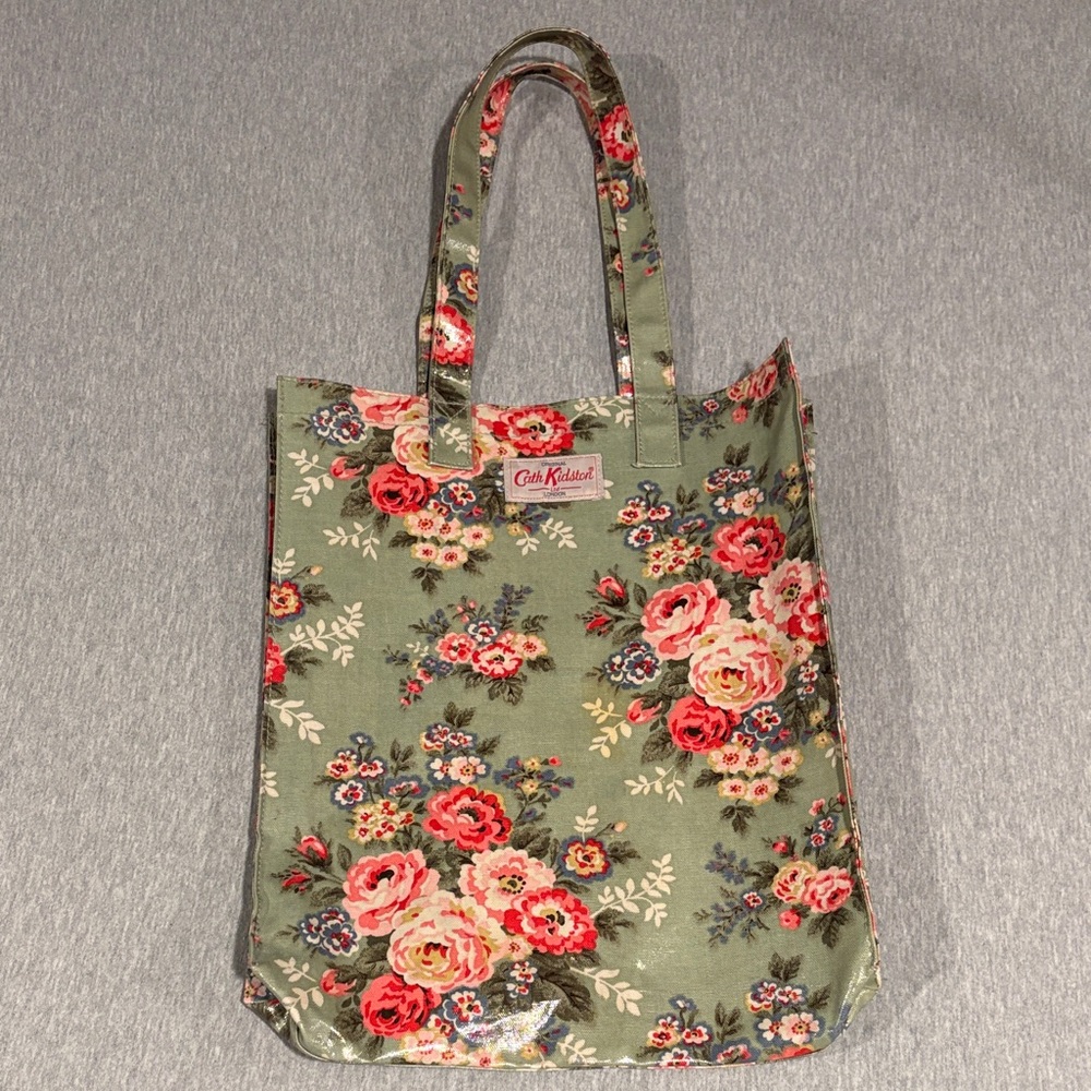 Cath Kidston Olive Green Rose Print Tote With Inside Pocket - Farmhouse Style